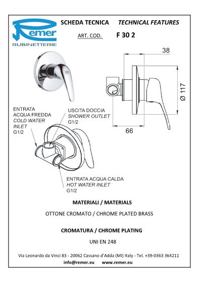 Miscelatore incasso doccia Remer serie 35 scheda AS Paganini Snc vendita on line